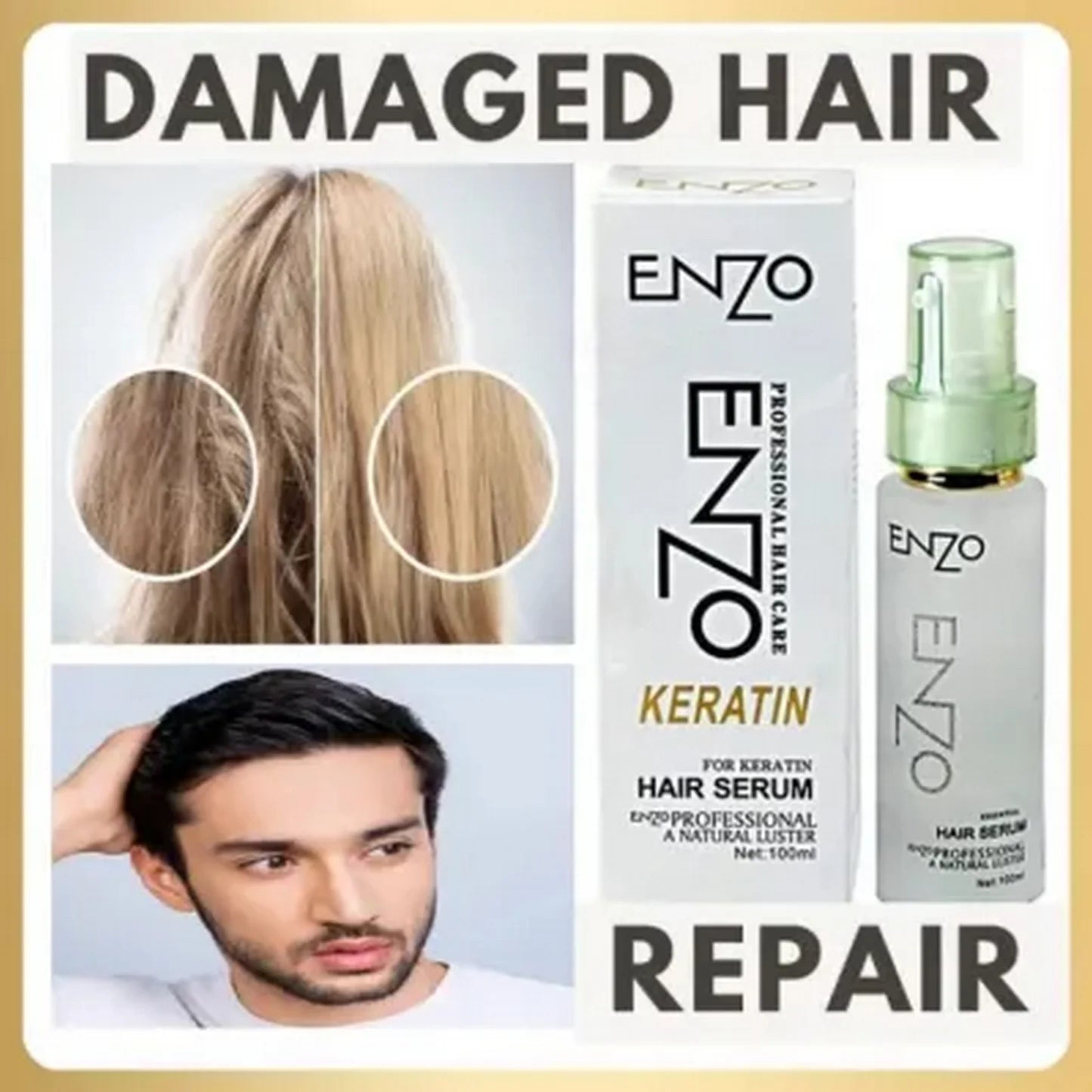 ENZO Keratin Hair Serum- For Frizzy & Dry Hair- Deep Nourihing Serum for Men and Women- 100 ml