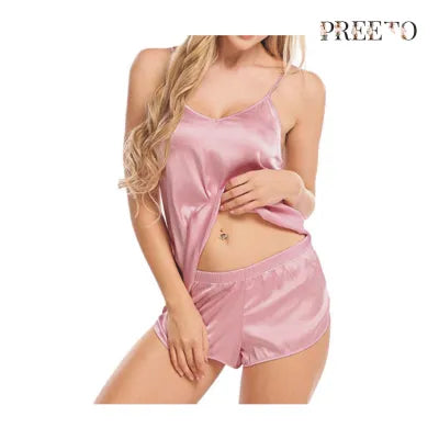 Preeto womens sleepwear/nightywear sexy silky light weight Satin Cami and Short Set For women