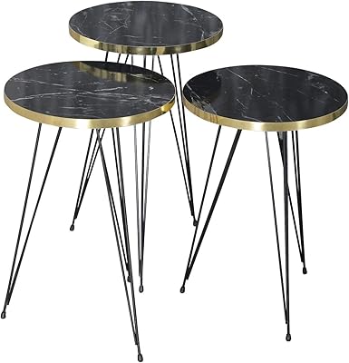 1 Pcs / Set of 3 Round Coffee Table HIGH Gloss Nesting End Tables - Round Wood Stacking Coffee Side Accent Tables with Metal Legs for Living Room, Home Office, Nightstands for Bedroom, Sturdy Easy Assembly - 3 Piece Nesting Table set for living Room