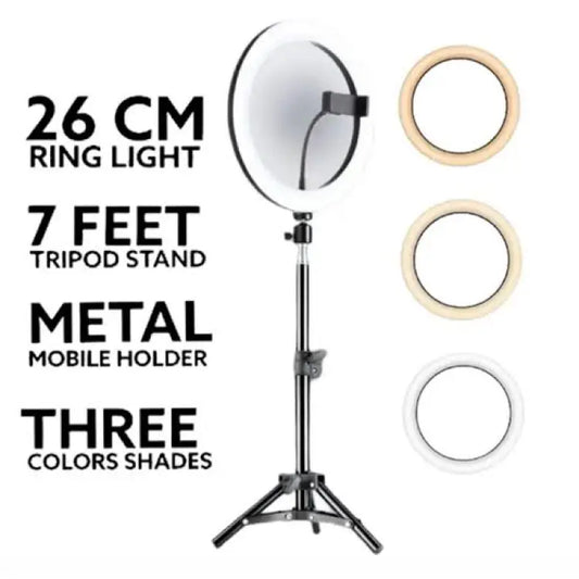 26cm Ring Light With Phone Holder & 3 Shades Of Colour For Videos Photography Studio & Lightining