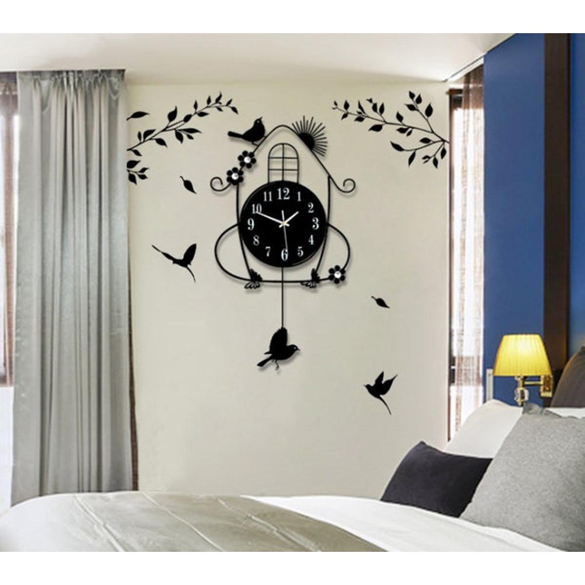 Bird Cage Wall Clock European Modern Wall Hanging Wooden Clock Crafts Decoration Home Living room Mute Luminous Quartz Wall Clocks Mural Ornaments beautyfull