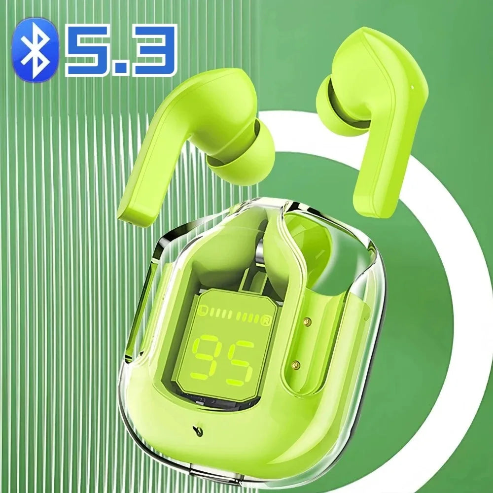 True Wireless Bluetooth 5.3 Transparent Headset with LED Digital Display Stereo Sound TWS ENC Earphones Mic for Sports Working