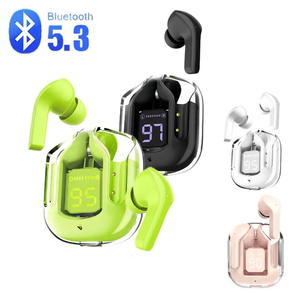 True Wireless Bluetooth 5.3 Transparent Headset with LED Digital Display Stereo Sound TWS ENC Earphones Mic for Sports Working