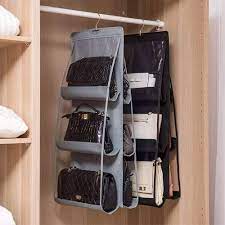 6 Pocket Hanging Purse Organizer Clear Hanging Shelf Bag Collection Storage Holder