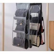 6 Pocket Hanging Purse Organizer Clear Hanging Shelf Bag Collection Storage Holder