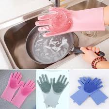 Reusable Magic Dish washing Gloves with scrubber, Silicone Cleaning, Scrub Gloves for Wash Dish, Car Washing, Kitchen, Bathroom Multipurpose Usage