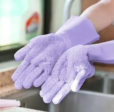 Reusable Magic Dish washing Gloves with scrubber, Silicone Cleaning, Scrub Gloves for Wash Dish, Car Washing, Kitchen, Bathroom Multipurpose Usage