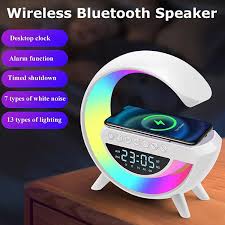 Riveira G Shaped LED Bluetooth Speaker with FM Radio Smart Wireless Fast Mobile Charging Built-in Audio Music Color Changing RGB Light Bedside Table