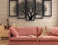 Wooden Wall Art 5 frame Tree Panels Frame 3d DIY Self Adhesive Wall Sticker Sets For Decor Latest Design Wall Decoration Ideas For Home Decor Living Bed Room And Offices And For Gifts Piece Item