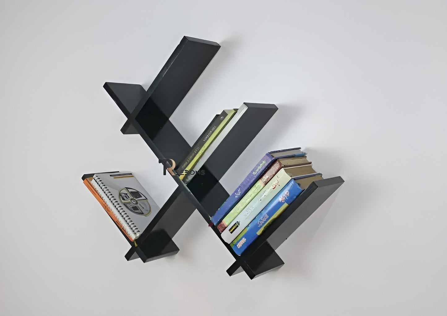 Wood Land Wall Mounted White & Black Floating Shelves, Book Storage Rack Shelf wooden shelves