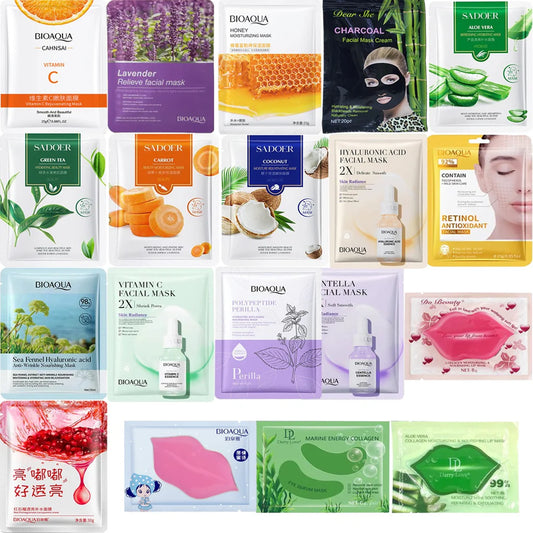 BIOAQUA Pack of 15 Moisturizing Facial Face Sheet Mask & Hydrating, Radiance Boost, , Moisturizing, Skin Care Sheet Mask